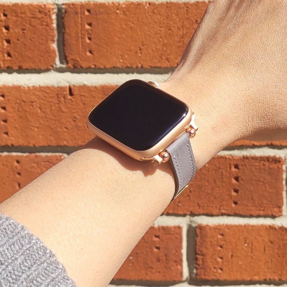 Premium Leather Apple Watch Band Straps Gray Slate in Medium (M) Size